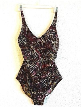Speedo Tropical Print One-Piece Swimsuit - Black/Purple